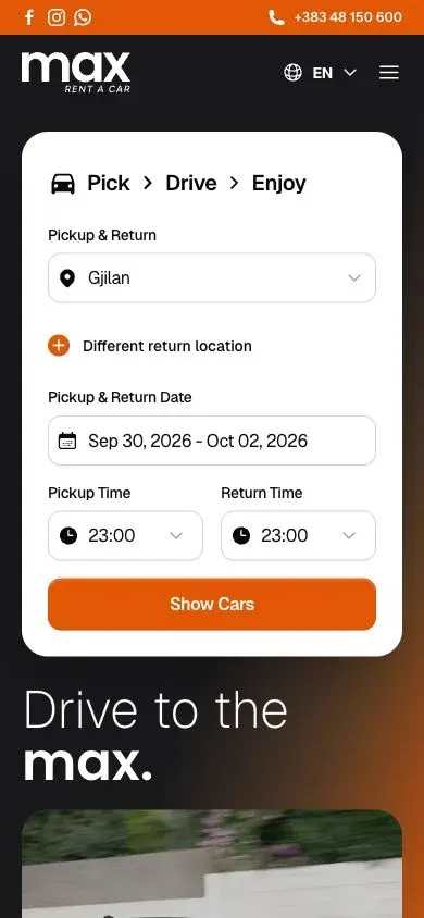 The same homepage on a phone, with the search form first