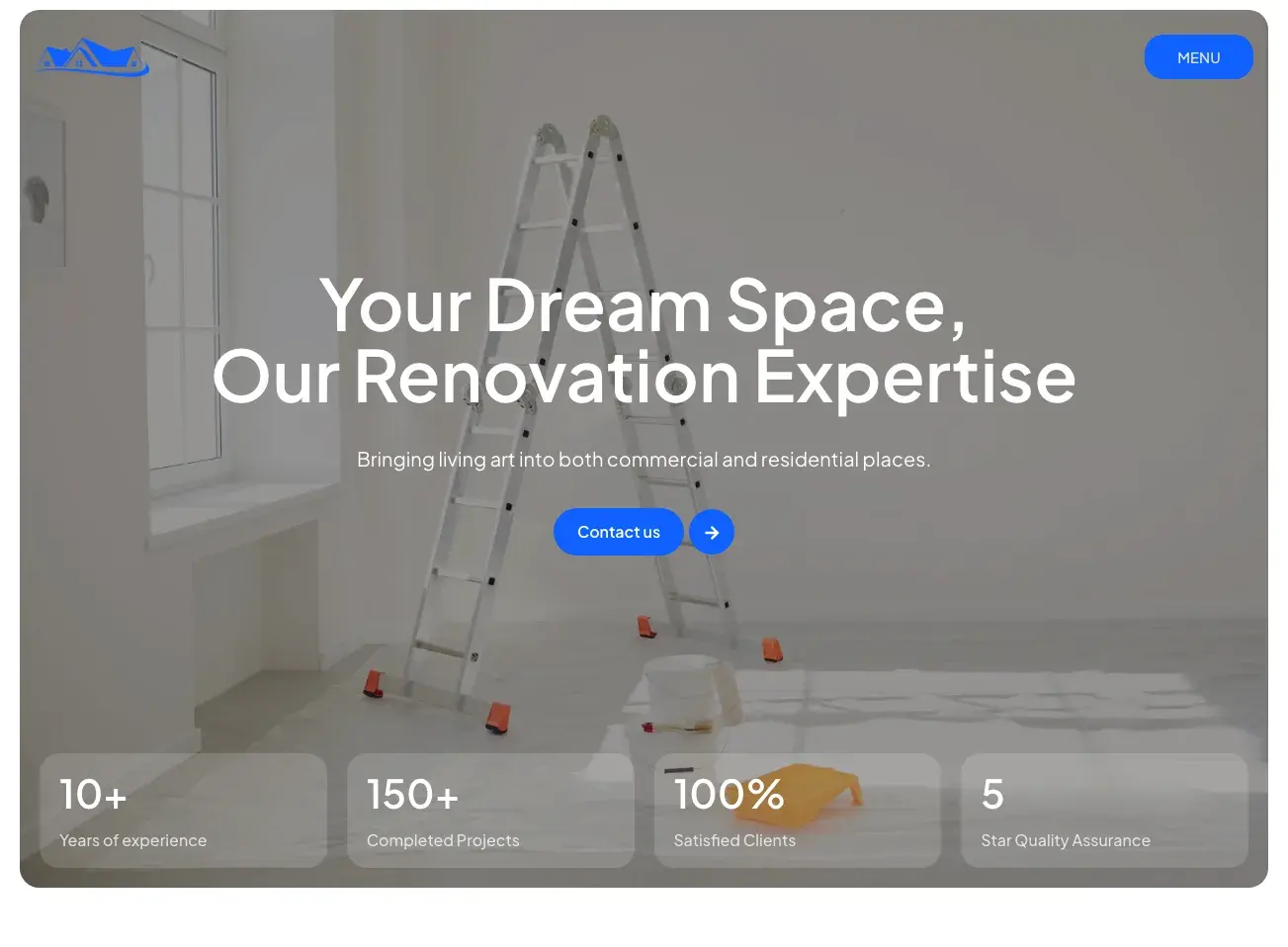 Fast Home Fix homepage with the headline, Contact us button, and four figures