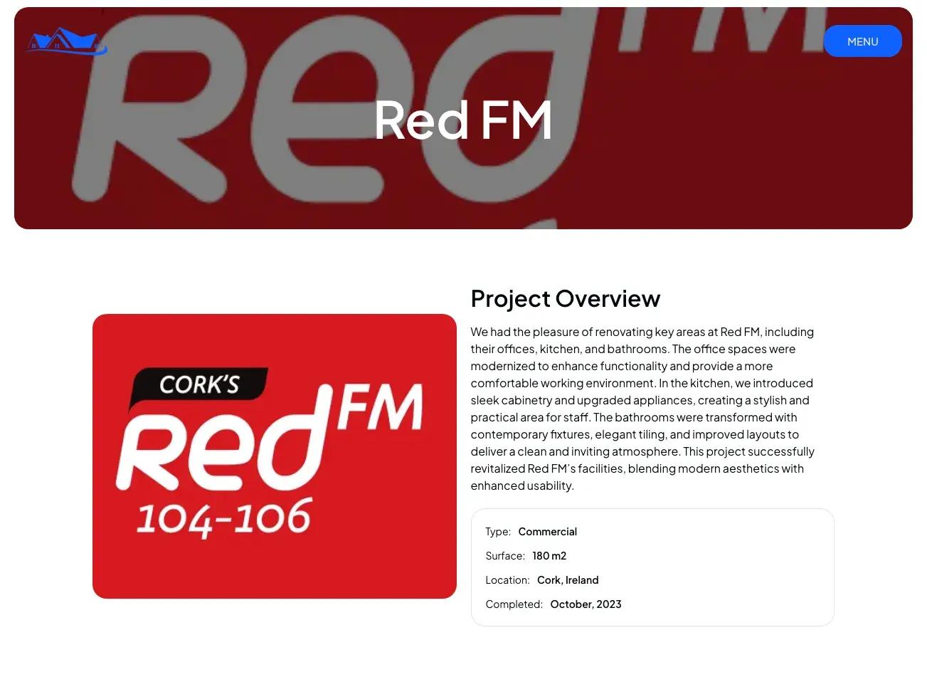 Red FM project page with an overview and its type, surface, location, and completion date